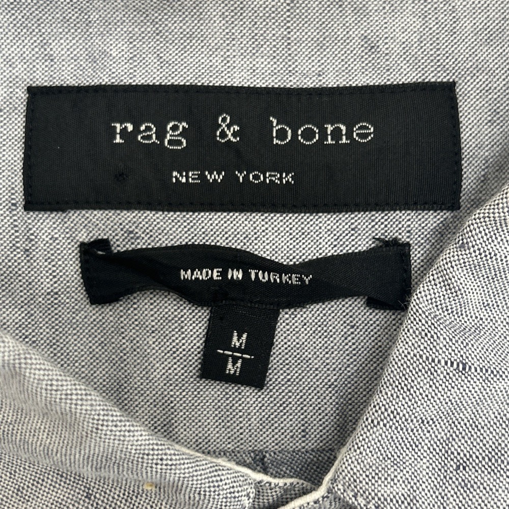 Rag & Bone Shirt Mens Medium Gray Chambray Linen Cotton Button Up Tailored Fit - Picture 5 of 13